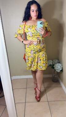 Aph Collection Yellow Floral Print Off The Shoulder Smocked Mini Dress Size S